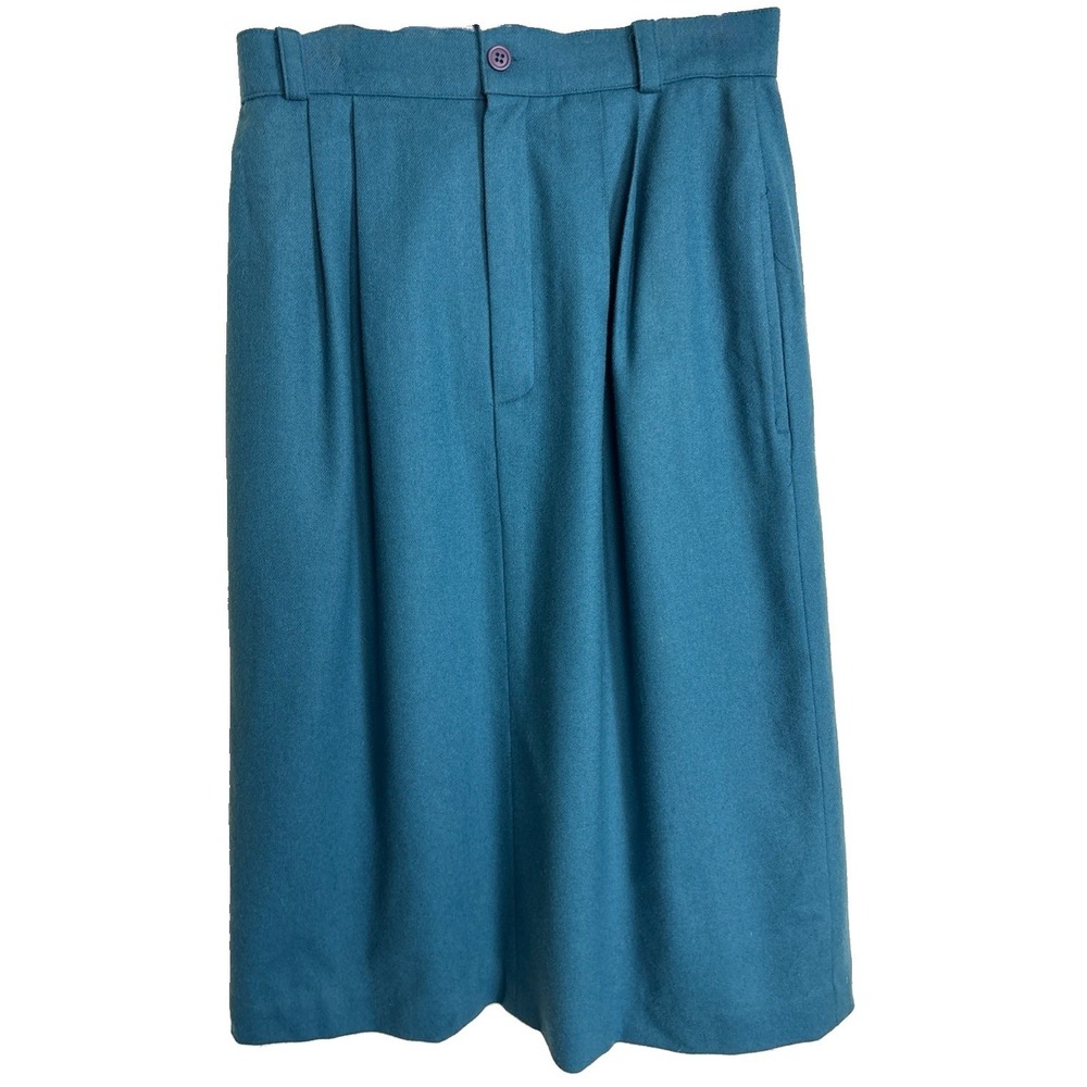 Vintage LL Bean Wool Midi Pencil Skirt Womens Size 8 Teal Pockets USA Preppy